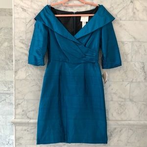 NWT Watters & Watters Blue Silk Dress w Sash Sz 10